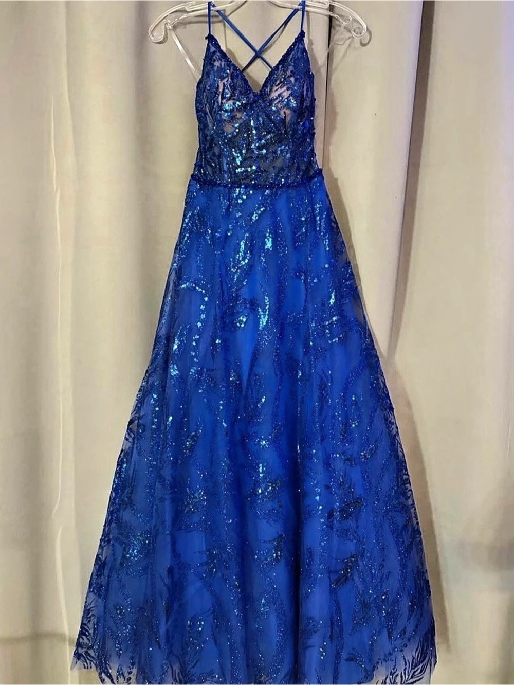 Blue Sequin Prom Dress